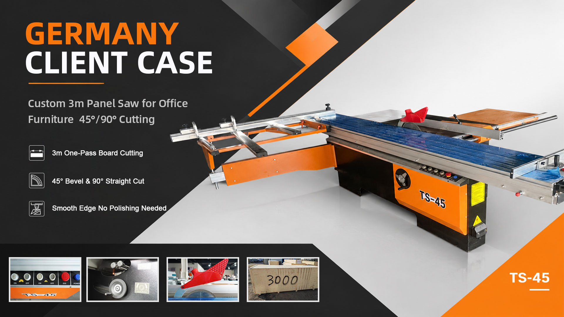 Germany Client Case: Custom 3m Panel Saw for Office Furniture 45°/90° Cutting